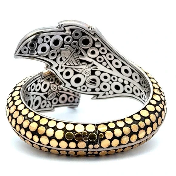 Designer John Hardy 925 Sterling Silver 18k Yellow Gold Ayu Dot Leaf Bracelet